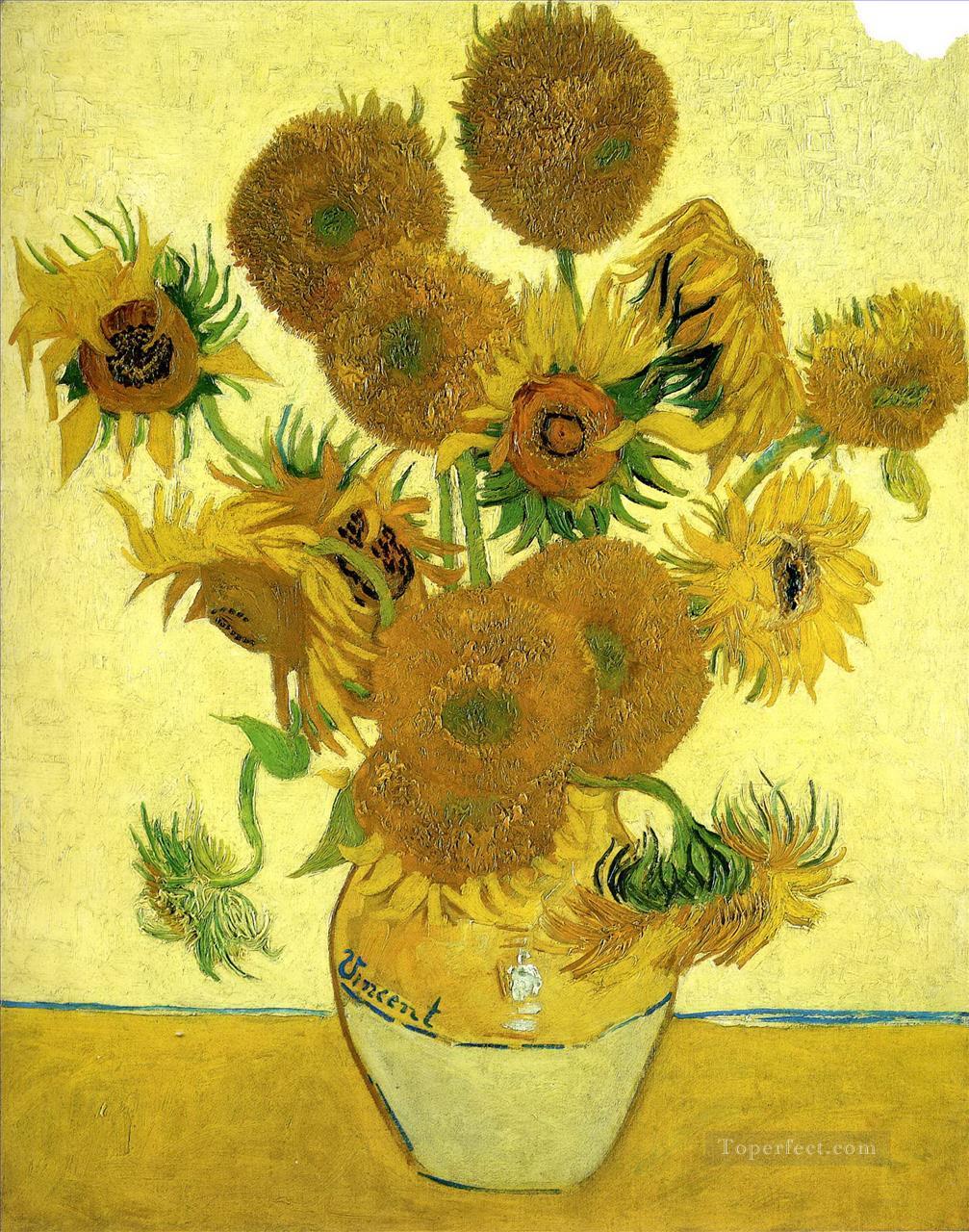 Still Life Vase with Fifteen Sunflowers Vincent van Gogh Impressionism Flowers Oil Paintings